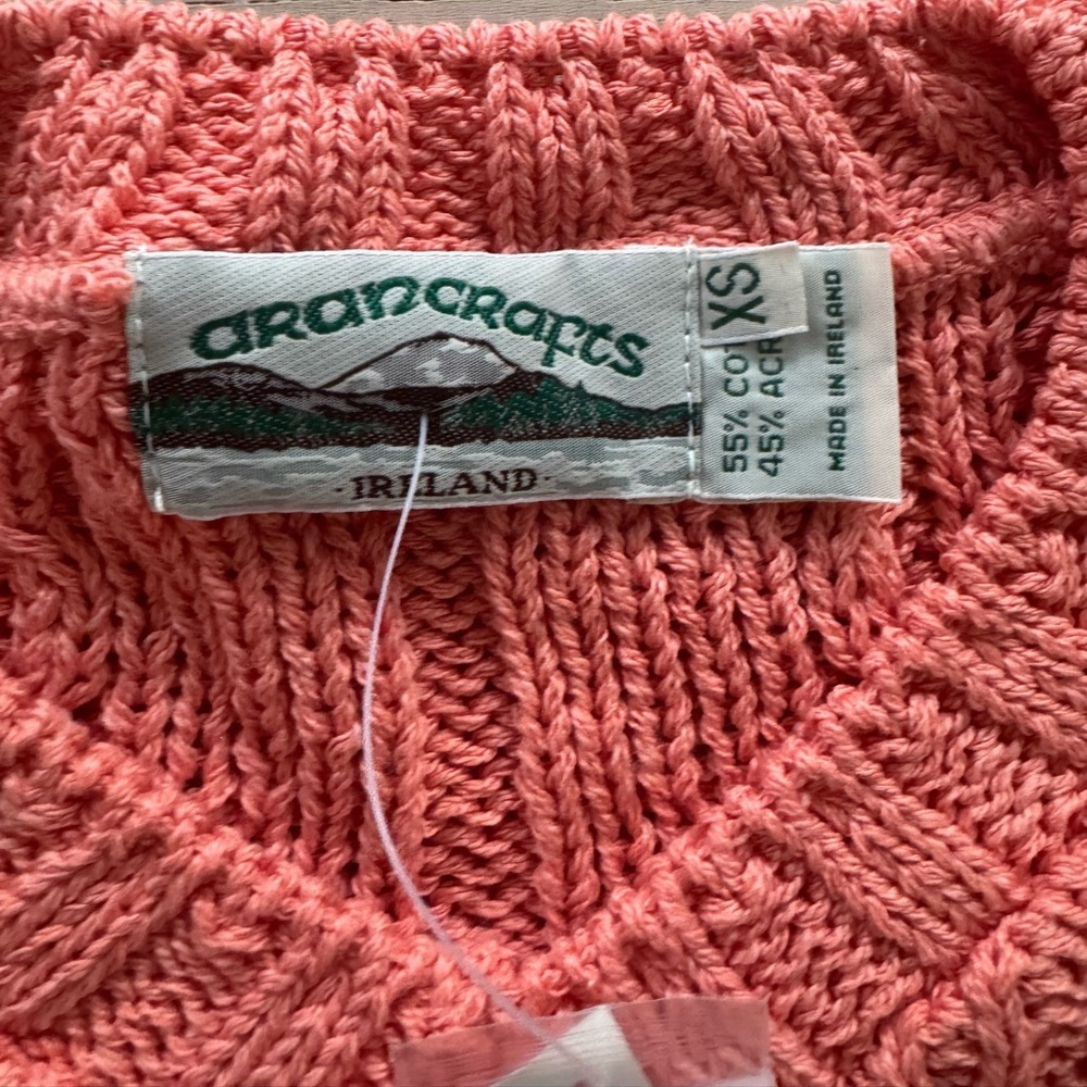 Nwt Aran Crafts Ireland Cableknit Sweater Xs Coral — image 3 of 6